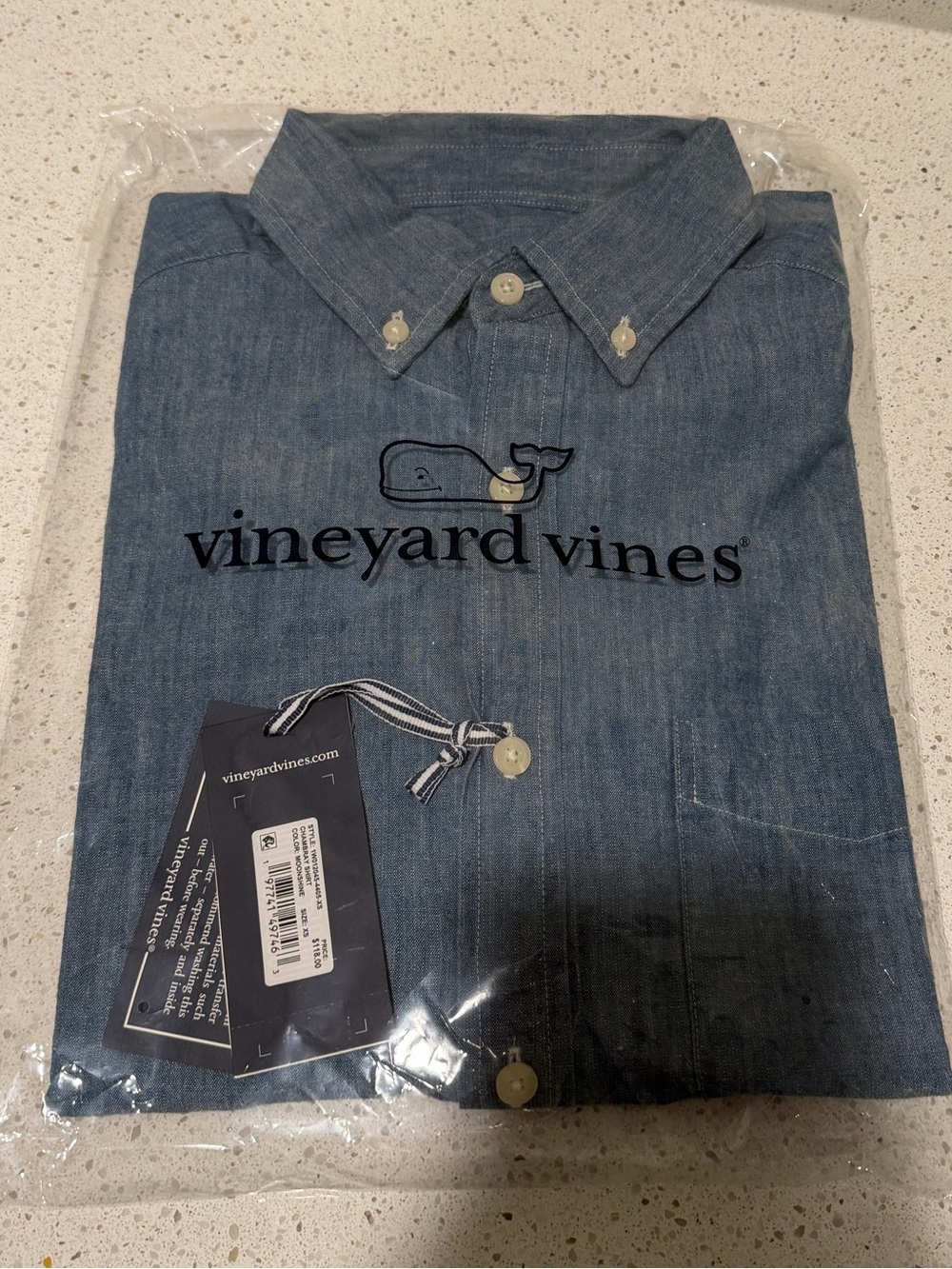Vineyard Vines Men’s Chambray Denim Dress Shirt longsleeve- XS NWT - Picture 6 of 6